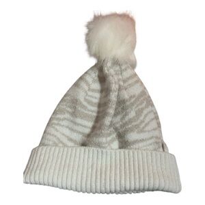 Express Cream and Tan Knit Pom-Pom Hat